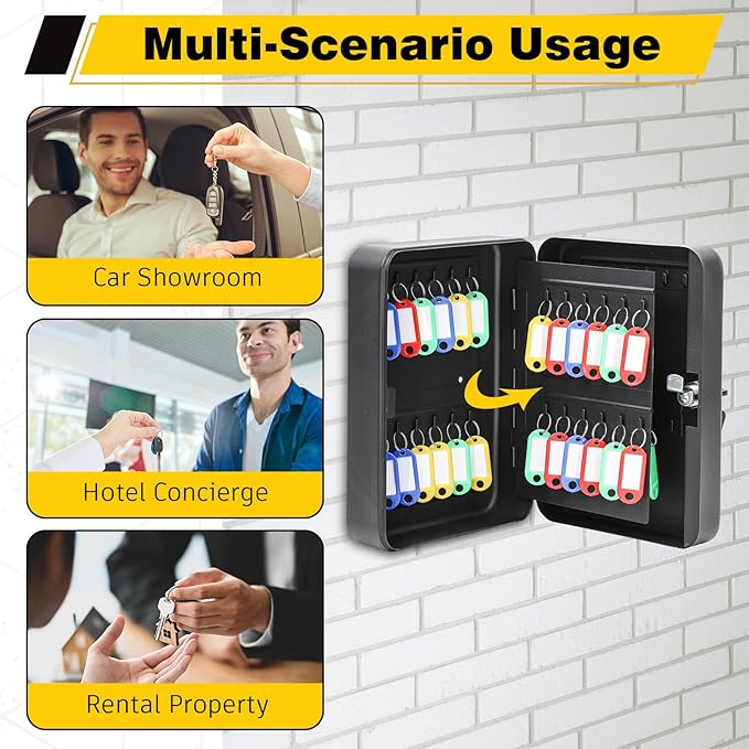 Ripeng 48-Keys Key Lock Box Wall Mount Steel Key Cabinet Lock Box Security Holder with Tags and Hooks Organizer Wall Safe Storage for Car Office Hotel House Rental Business, Black