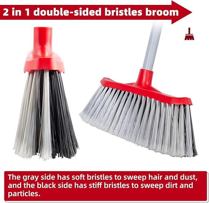 SDSM Indoor Outdoor Broom, Unique Double-Sided Bristles Long Handle Heavy Duty Broom Perfect for Home and Courtyard Garage Lobby Mall Market Floor Home Kitchen Room Office Pet Hair Rubbish 51 Inch