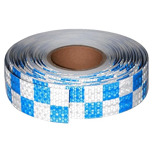 Reflective Tape Blue and White 2 inch X 166 feet, Outdoor Waterproof Hazard Conspicuity Warning Industrial Marking Tape