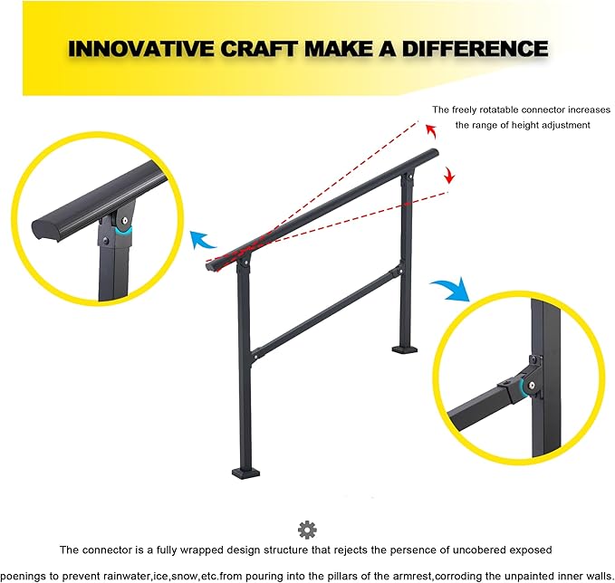 3 Steps Handrail for Outdoor Steps, Premium Aluminum Alloy Railing Set, Porch Railing Kit,Free Installation Kits Included, Used Under Harsh Weather Conditions,Rust Free, for 2-3 Steps