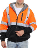 FONIRRA Men's High Visibility Safety ANSI Class 3 Lined Fleece Hoodie Sweatshirt with Black Bottom Jumper Workwear for Men(Orange,5XL)