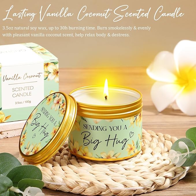 Birthday Gifts for Women Self Care Gift, Vanilla Coconut Relaxing Spa Gift Basket Bath Set Get Well Soon Care Package Valentines Day Gifts for Her Mom Women Sister Friend Wife Grandma w/ Blanket