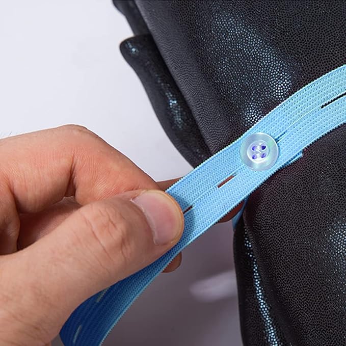 Bed Sheet Organizer Bands 20Pcs Elastic Band with Buttonholes, Stretchable Connectable, Roll-up Adjustable Clothing Storage Strap with Button, Luggage Space Saver, Drawer & Closet Organizer, Blue