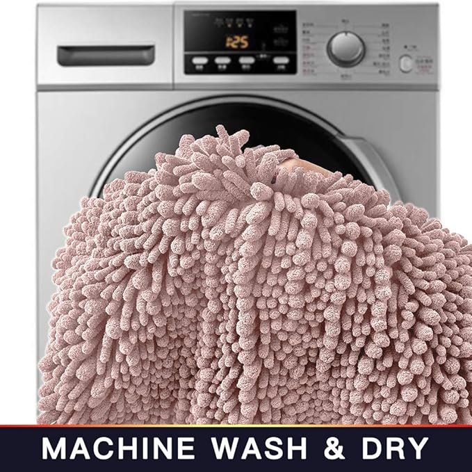 Walensee Large Bathroom Rug Non Slip Bath Mat (24x60 Inch Dusty Pink) Water Absorbent Super Soft Shaggy Chenille Machine Washable Dry Extra Thick Perfect Absorbant Best Plush Carpet for Shower Floor