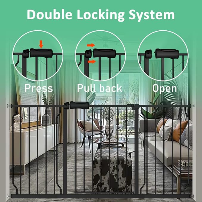 ALLAIBB Extra Wide Pressure Mounted Baby Gate Walk Through Child Kids Safety Toddler Tension White Long Large Pet Dog Gates with Extension for doorways Kitchen (52.76-57.48"/134-146cm, Black)
