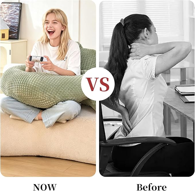 Reading Pillow for Bed,U Shaped & Back Support Pillow for Bed,19" Backrest with Lumbar & Arm Support,Comfy Flannel Fabric,Lap Pillow for Gaming/Reading/Watching TV,Green