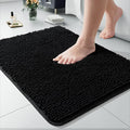 LOCHAS Luxury Bathroom Rug Shaggy Bath Mat 24 x 17 Inch, Washable Non Slip Bath Rugs for Bathroom Shower, Soft Plush Chenille Absorbent Carpets Mats, Black