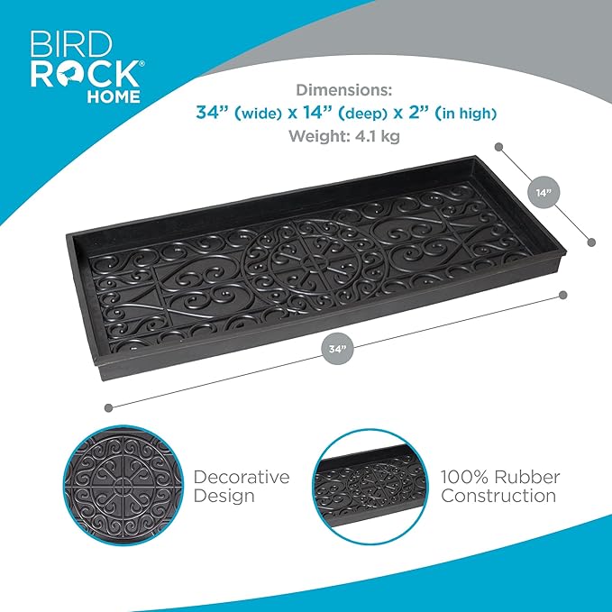BIRDROCK HOME Rubber Boot Tray | 34 inch Decorative Boot Tray | Waterproof for All Weather Indoor or Outdoor Use | Dog Bowl Tray