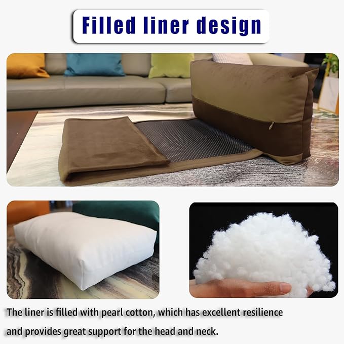 Velvet Recliner Head Pillow with Non-Slip Base - Adjustable Neck Support for Pain Relief in Home, Office and Travel (Brown)