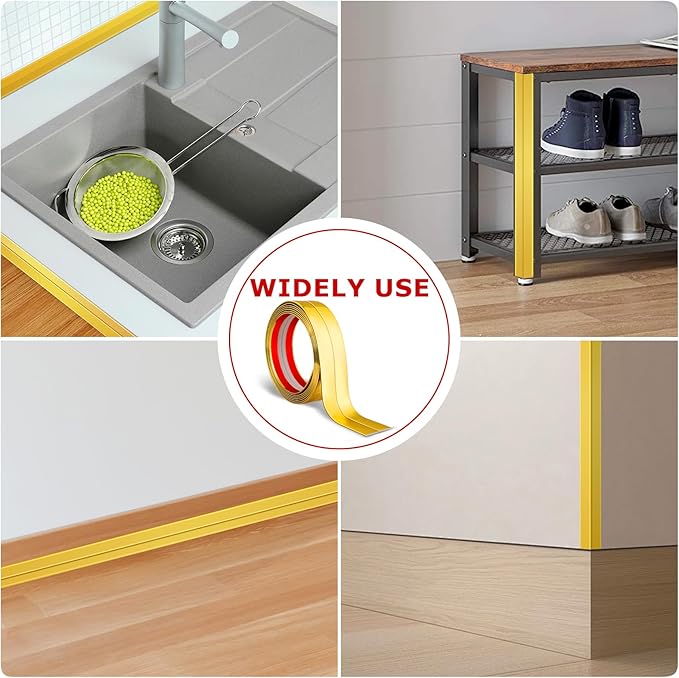Flexible Wall Corner Protector Moulding Trim Peel and Stick Wall Corner Guards Edge Protector Self Adhesive Molding Trim Strip for Edge Ceiling (Gold, 1.6 in x 10 Ft)