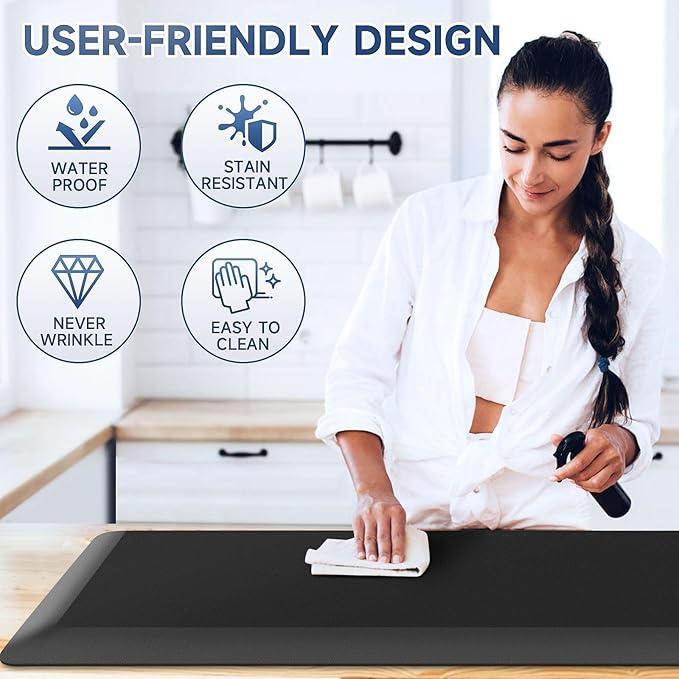 4/5 Inch Thick Kitchen Mat Anti Fatigue Mat Kitchen Rugs Kitchen Decor Non-Slip, Stain & Water Resistant, Kitchen Mats Desk Mat for Kitchen, Office, Workshop, Black, 17'' x 60''