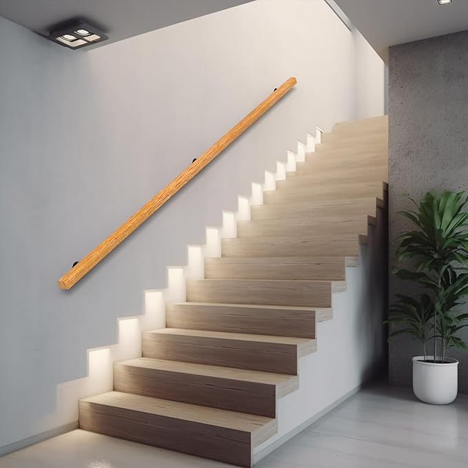 2FT Wood Stair Handrails Wall Mount, Hand Railings for Stairs Indoor Outdoor, Non-Slip Staircase Handrail for Corridor, Lofts, Patio, Kindergarten Guardrail (Size: 2ft)