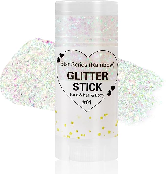 Mysense Rainbow Body Glitter Stick,Face Hair Glitter Christmas Makeup,Sparkling Mermaid Sequins Chunky Glitter Face Paint,Singer Concert Outfit Festival Rave Accessories for Women and Kids