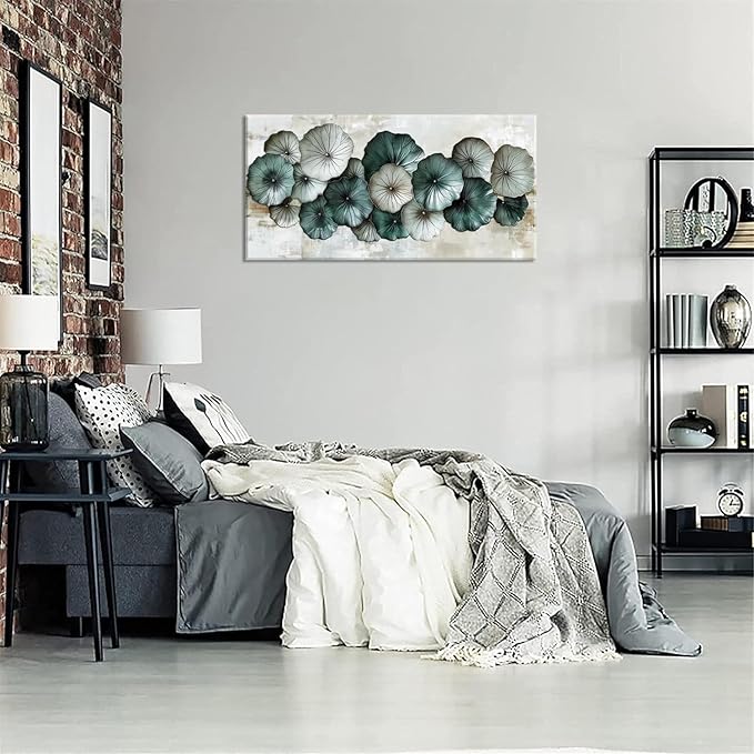 Abstract Cyan Floral Flower Wall Art for Living Room Office Contemporary Art Deco White Painting Prints Modern Canvas Artwork Over The Couch Bedroom Decor