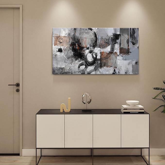 Pogusmavi Black Abstract Canvas Wall Art Living Room Gray and White Wall Decor Paintings for Wall Decorations Modern Wall Decor for Bedrooms Large Framed Artwork for Walls 24×48IN