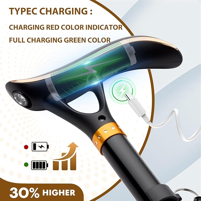 Walking Cane Folding Collapsible Adjustable Stability Balance Aluminum with Light Alarm for Seniors Women Men Black