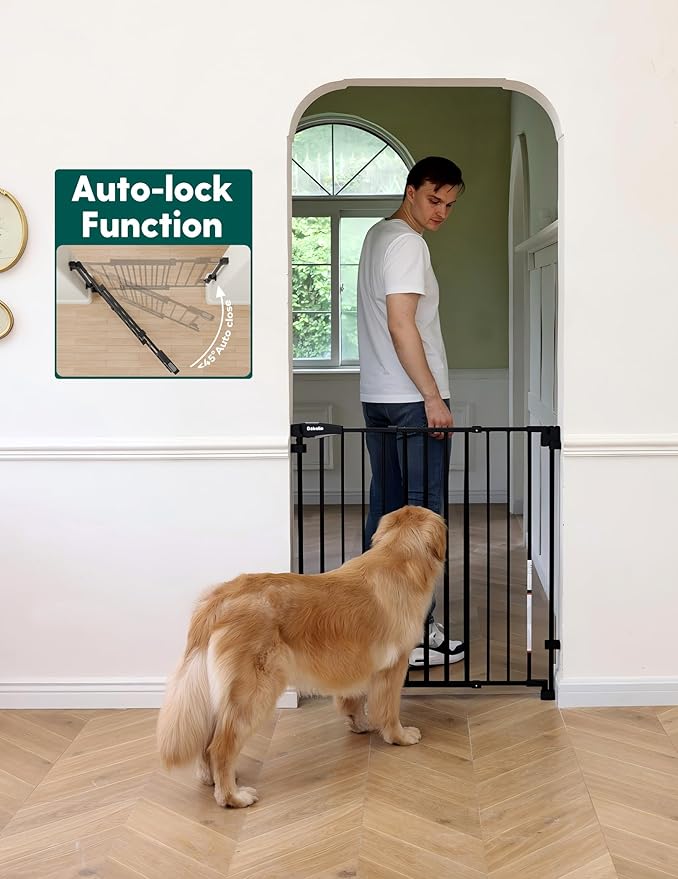 Babelio Easy to Remove & No Bottom Bar Baby Gate, 29-43", 36" H Extra Tall Hardware Mounted (Drill Needed)| Wide Walk-Thru| Auto-Close Safety Dog/Pet Gate for Stairs & Doorways (Black)
