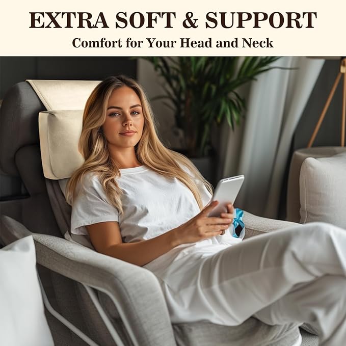 Recliner Headrest Pillow, Adjustable Comfort Neck & Head Support Pillow, Soft Velvet Non-Slip Headrest for Pain Relief & Relaxation, Ideal for Recliner, Couch, Chair, Sofa
