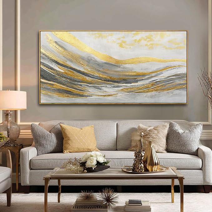 Abstract Wall Decor Modern Canvas Poster Gold Foil Wood Wall Art 24"x48" Pictures for Bedroom Wall Posters for Dining Room Area