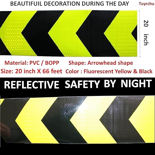 Reflective Tape 20 inch for Cars, Outdoor Waterproof High Visibility Hazard Conspicuity Warning Safety Industrial Marking Tape (66 feet)