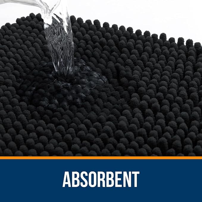 OLANLY Bathroom Rugs Sets 2 Piece, Soft Absorbent Chenille Bath Mats Area Rug Set, Non-Slip, Quick Dry, Machine Washable Bath Mats for Bathroom, Home Decor Accessories (59"x20"+30"x20", Black)