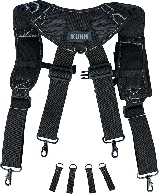 KUNN Tool Belt Suspenders Padded Construction Belt Harness with Gel Shoulder Strap Detachable Phone Holder,4 Tool Belt Loops