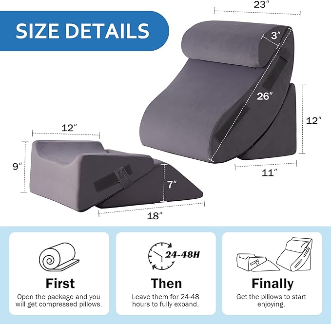 5Pcs Orthopedic Bed Wedge Pillow Set for After Surgery, Adjustable Wedge Pillow for Acid Reflux Relief, Bed Wedge Pillow Post Surgery, Memory Foam Wedge Pillows for Sleeping, Short Plush