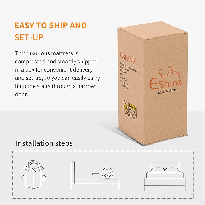ESHINE Queen Adjustable Bed Frame - 12“ Luxury Gel Memory Foam Hybrid Mattress(Medium), 609 Pocket Springs, 5 Minutes Installation, 609 Independent Pocket Springs, Massage, 3000 Premium Series