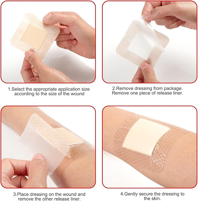 FRESINIDER Silicone Foam Dressing with Adhesive Border – Wound Dressing Bandage – Silicone Foam Pad – Pack of 20 – 3 x 3 Inches Large Waterproof Bandages – Self Adhesive Wound Care and Dressings