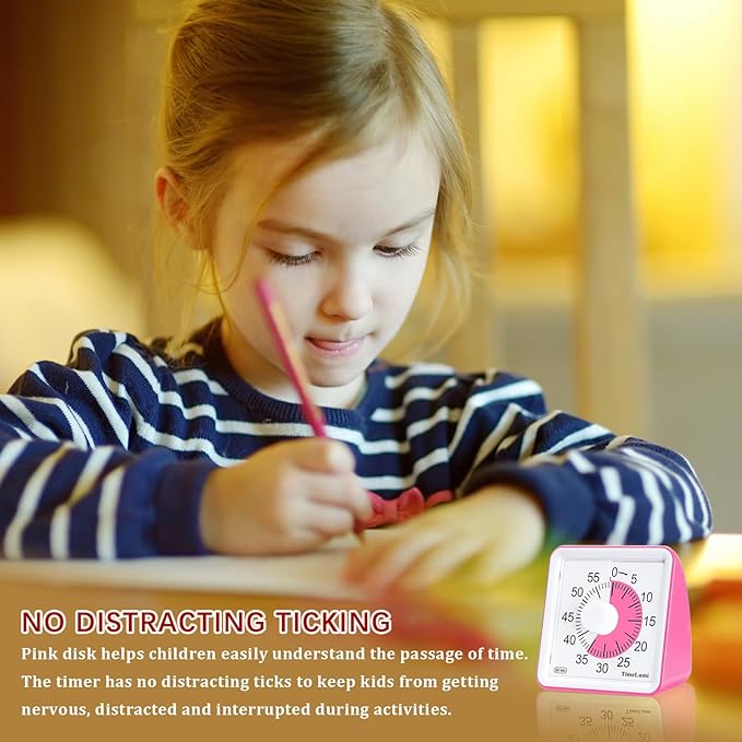 60-Minute Visual Timer for Kids, Time Management Tool Study Classroom Timer, Home Edition Silent Countdown Timer for Toddler, Teachers and Adults (Pink)