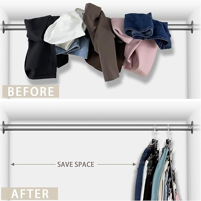 Skirt Hangers Space Saving,6 Tier Closet Organizers & Storage,Wooden Magic Hanger & Hanger with Clips,Pants-Hangers-Space-Saving for Hanging Pants Skirts Shorts Scarf Jeans（2 Piece）