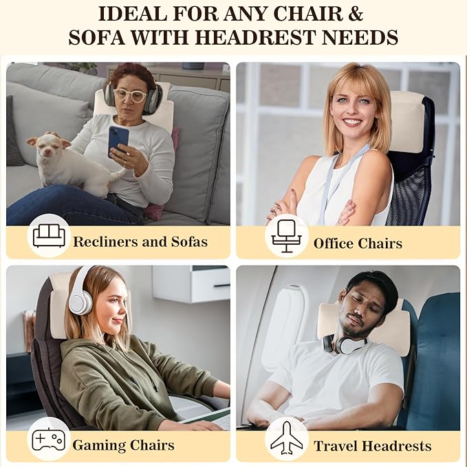 Recliner Headrest Pillow, Adjustable Comfort Neck & Head Support Pillow, Soft Velvet Non-Slip Headrest for Pain Relief & Relaxation, Ideal for Recliner, Couch, Chair, Sofa