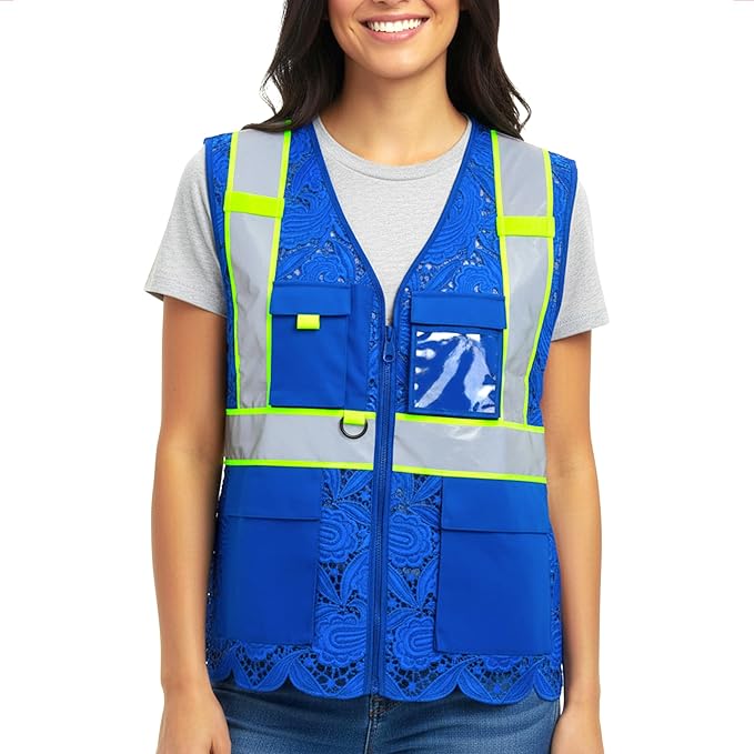 Lace-Mesh Safety Vest for Women & Men - Breathable, High Visibility Vest with Zipper & ANSI Class 2 Reflective Strips
