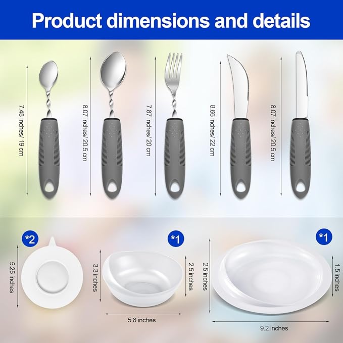 2 Sets Adaptive Utensils Bowl and Plate Set Adaptive Self Feeding Dinnerware with Suction Base Non Slip Bendable Cutlery for Elderly Disabled Hand Tremors Arthritis Parkinson(White)