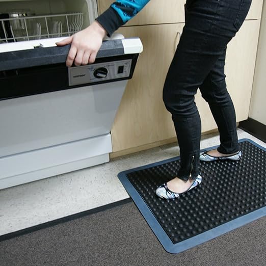 Rubber-Cal 03_184_ZWBK Bubble Top Anti-Fatigue Rubber Floor Mat, 5/8" x 2' x 3', Black Borders