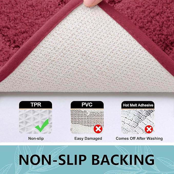 Buganda Bathroom Rugs, 24" x 16", Soft and Absorbent Microfiber Bath Rugs, Non-Slip Shaggy Shower Carpet, Machine Wash Dry Bath Mats for Bathroom Floor, Tub and Shower, Burgundy