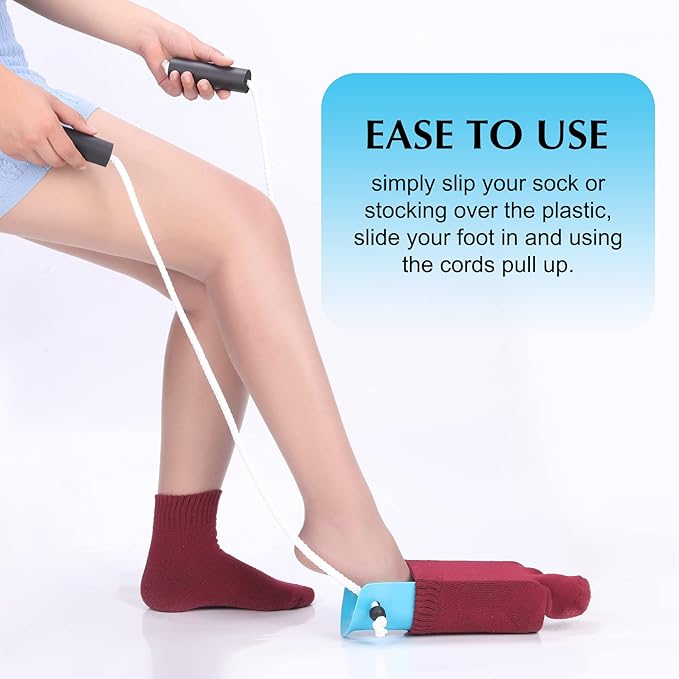 Sock Aid - Wide 3.93" Sock Aid with Foam Handles, Sock Aide Device for Elderly, Sock Helper Easy On Easy Off, Blue