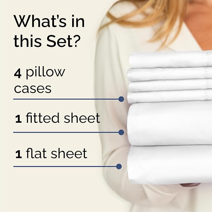 Cal King 6 Piece Sheet Set - Cooling & Breathable Bed Sheets - Hotel Luxury Bed Sheets for Women, Men, Kids & Teens - Bedding w/Deep Pockets & Easy Fit - Soft & Wrinkle Free - Cal King White Sheets