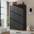 Armoire Wardrobe Closet with Drawers: 74" Black Tall Wooden Wardrobe Closet for Hanging Clothes, Large Bedroom Armoires with 2 Drawers, 3 Door Armoire Storage Cabinet (Black, 47")