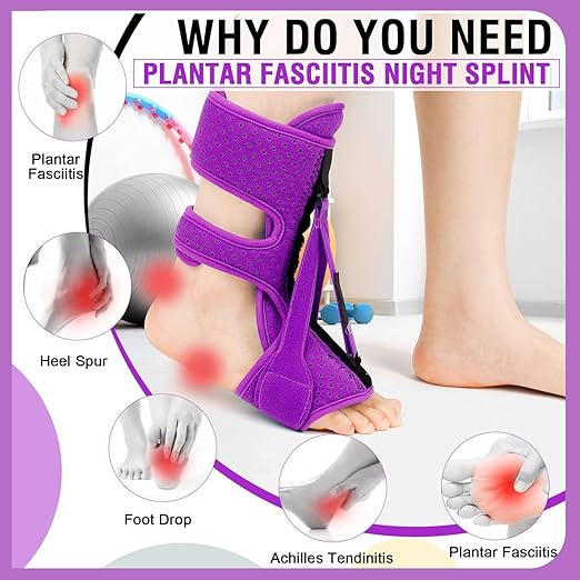 Plantar Fasciitis Night Splint-Upgrade 3 Adjustable Planter Facetious Relief Brace,Plantar Fasciitis Relief Women Men Straps,Support Relief Foot Drop Achilles Tendonitis Day Night(Purple-1PC)