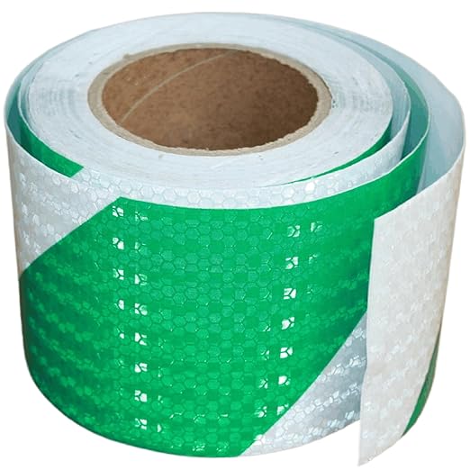 Reflective Tape Green and White 4 inch X 66 feet, Outdoor Waterproof Hazard Conspicuity Warning Industrial Marking Tape