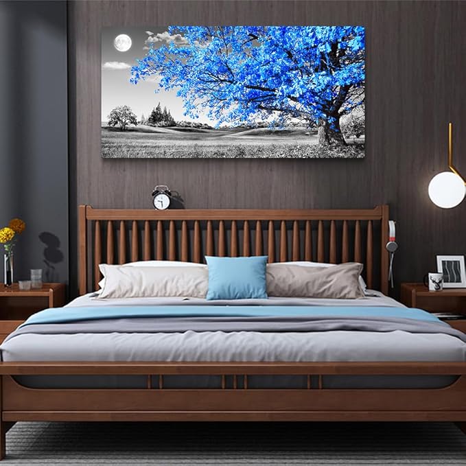 Lapremoly Canvas Prints Wall Art For Living Room Large Wall Decor For Bedroom Blue Tree Landscape Abstract Painting Office Wall Decoration Black and White Picture Modern Ready To Hang Home Wall Art