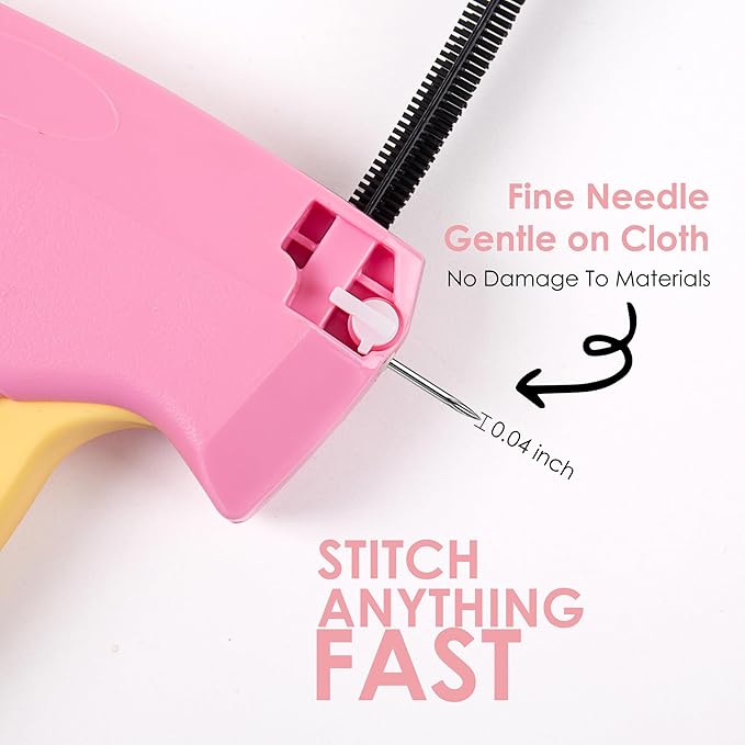 Stitch Gun for Clothes - Handheld Stitch Gun Quick Clothing Fixer - Mini Sewing Kit Micro Tagging Gun - Includes 6 Needle, 1000 Black Fasteners and 1000 White Fasteners (Pink-Yellow)