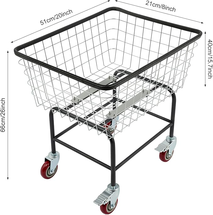 Heavy Duty Laundry Cart with Wheels - 110lbs Large Rolling Laundry Hamper Basket for Home, Bathroom, Commercial Use