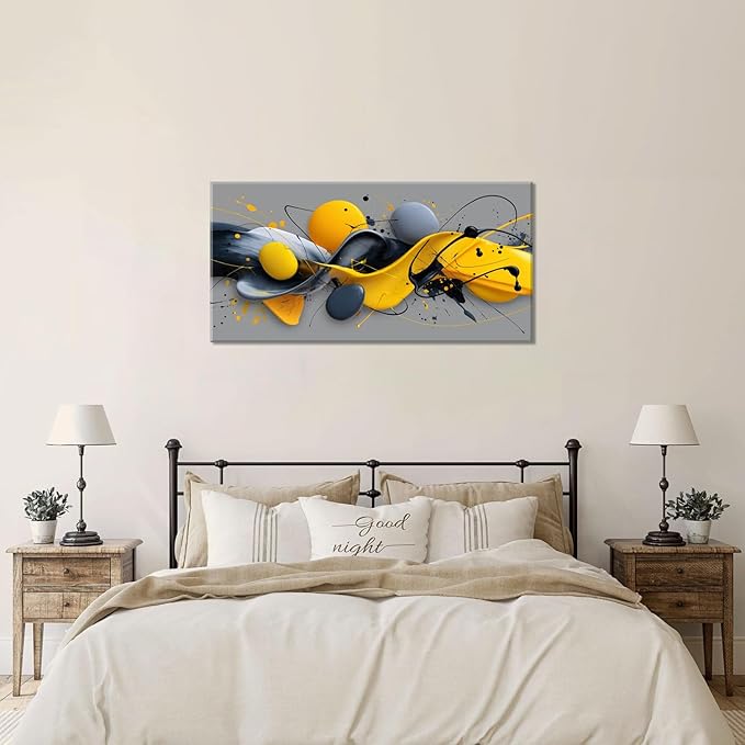 Yellow Abstract Splash Pigment Wall Art for Bedroom Canvas Painting Prints Dynamic Art Deco Gray Vibrant Artwork Office Family Decor