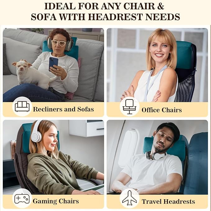 Recliner Headrest Pillow, Adjustable Neck & Head Support Pillow, Soft Velvet Non-Slip Headrest for Recliner, Couch, Chair, Sofa