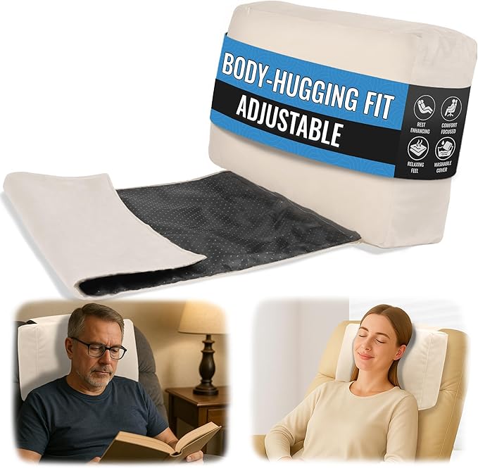 Recliner Headrest Pillow, Versatile Neck Support Cushion with Velvet Cover for Adults, Ideal Accessory for Chair, Couch, Office, Bed, Lumbar Pain Relief, Travel, Lounging, Cream