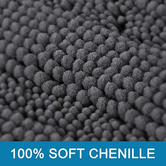 H.VERSAILTEX Bath Rugs for Bathroom Non Slip Bath Mats Extra Thick Chenille Striped Bath Rug Runners 47" x 17" Absorbent Fluffy Soft Shaggy Mats Dry Fast Plush Area Carpet for Bath Room - Grey