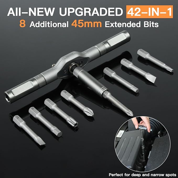 42 in 1 Magnetic Screwdriver Set, DIY Ratchet Screwdriver Set, Multi Bit Magnetic Drive Set with Detachable Ratchet Handle, Portable Compact Repair Tool Kit for Furniture Computer Bicycle