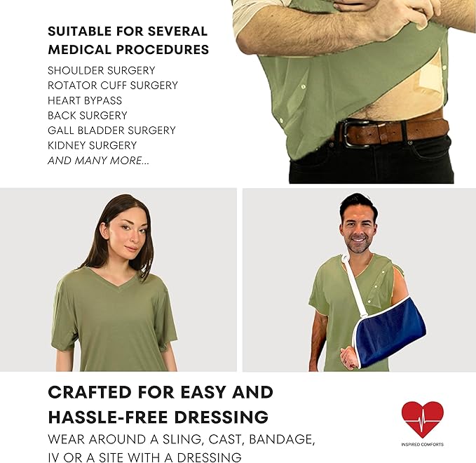 Inspired Comforts Unisex Post Surgery & Rehab V Neck Dual Access Snap Shirt